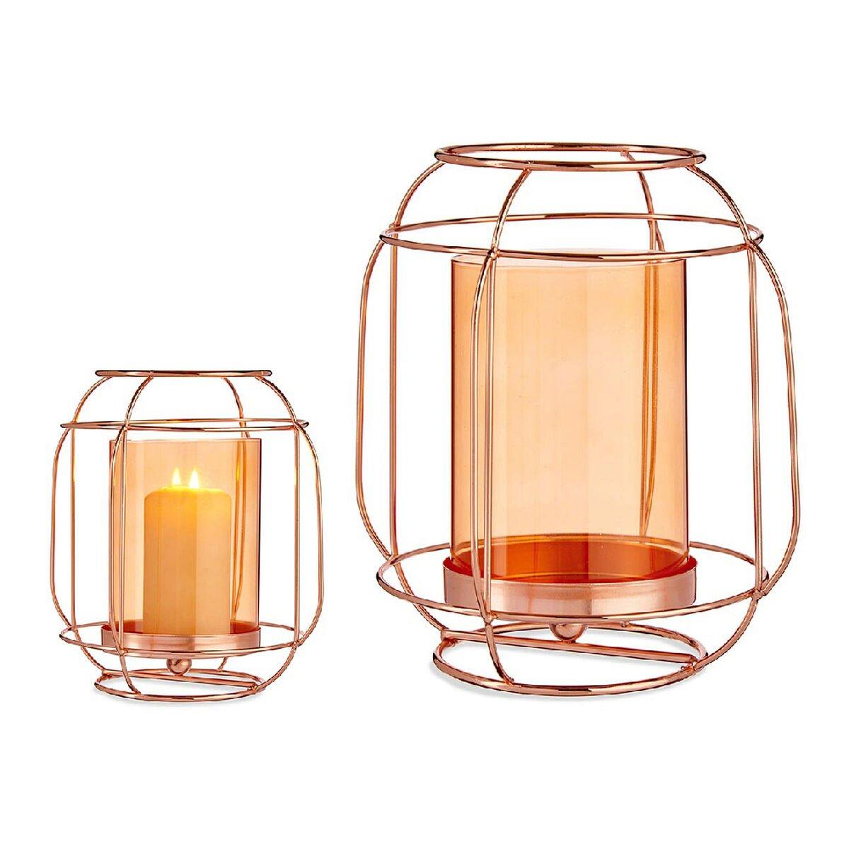 Portavelas Gift Decor Cobre Ambar Metal Vidrio 19 x 20 x 19 cm Farol