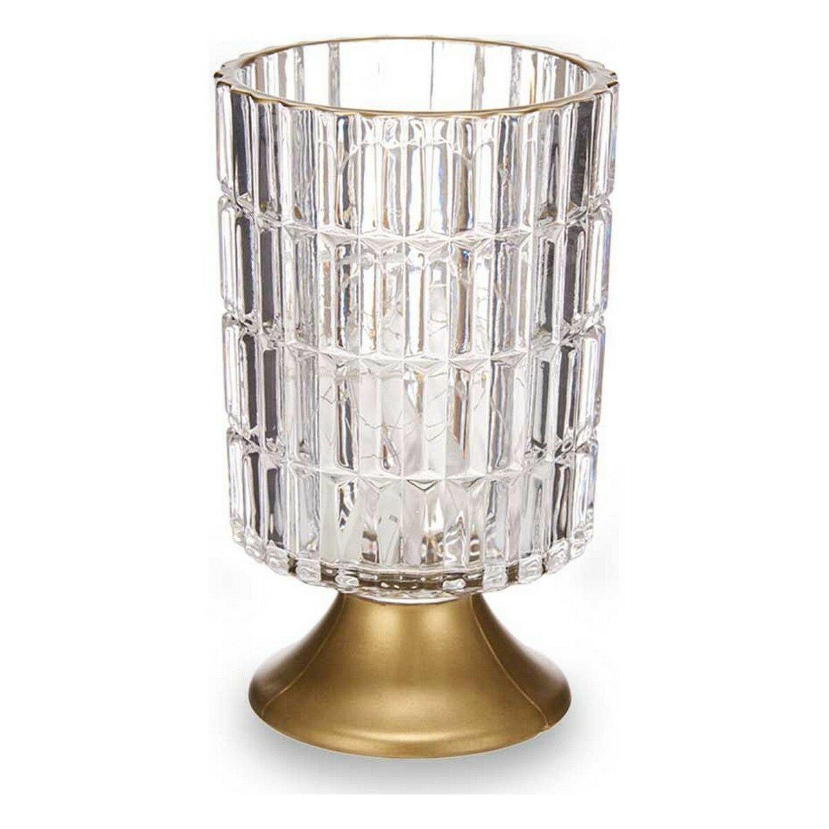 Farol LED Gift Decor Transparente Dorado Metal Vidrio 10,7 x 18 x 10,7 cm