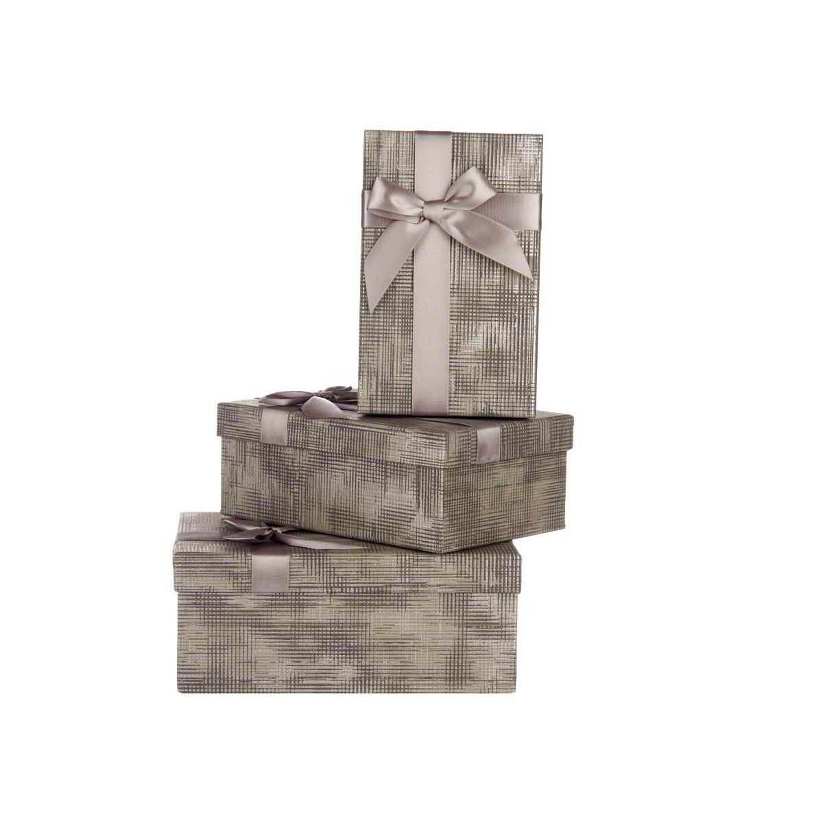 Juego de Cajas Decorativas Pincello Antracita Cartón Rayas Lazo 3 Piezas
