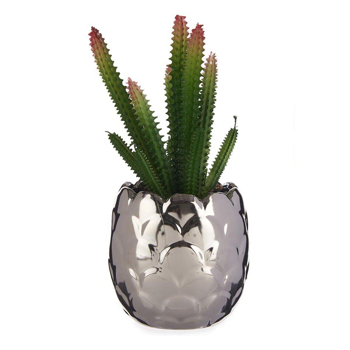 Planta Decorativa Ibergarden Cerámica Plástico Cactus 10 x 20 x 10 cm Plateado
