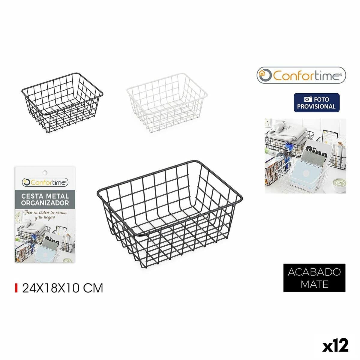 Cesta Multiusos Confortime 24 x 18 x 10 cm (12 Unidades)