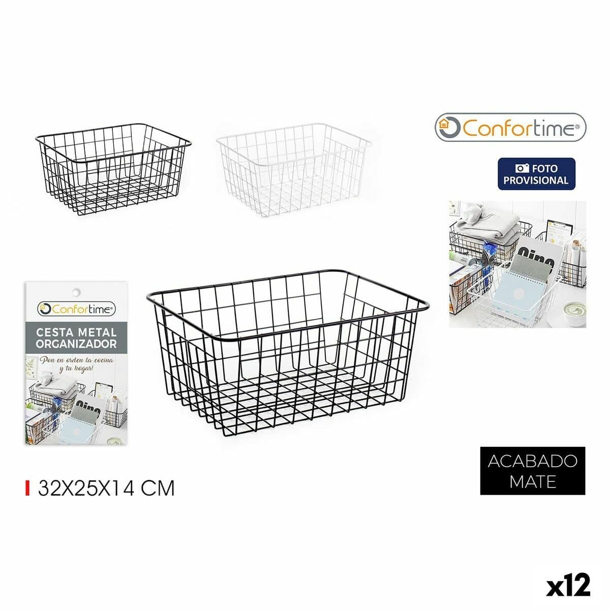Cesta Multiusos Confortime 32 x 25 x 14 cm (12 Unidades)