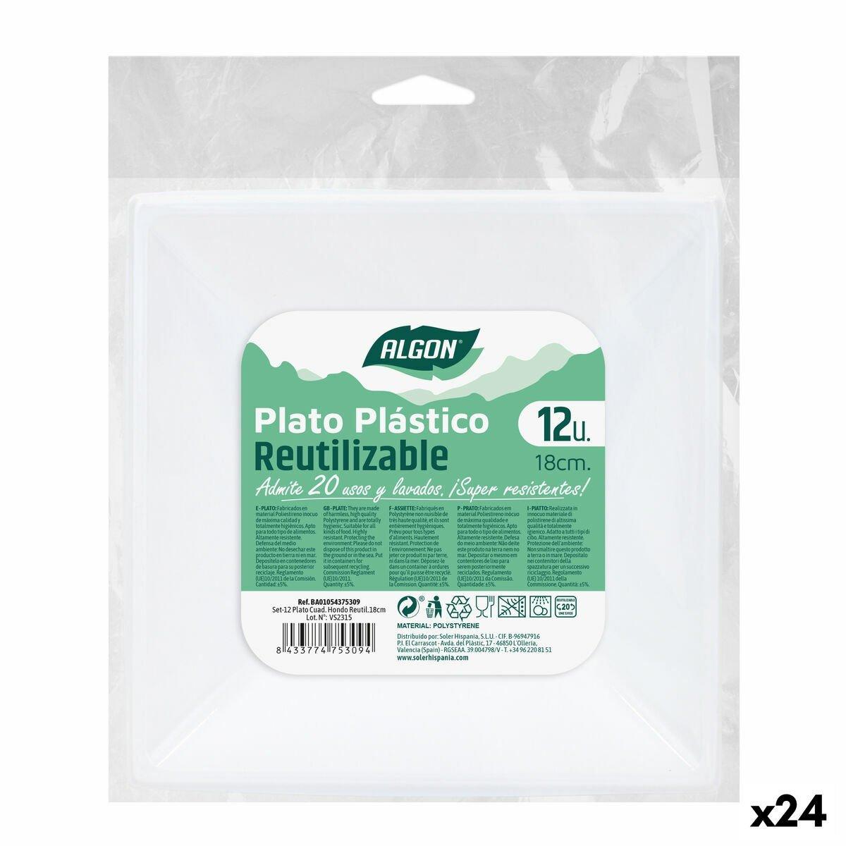 Set de platos reutilizables Algon Cuadrado Blanco Plástico 18 x 18 x 4 cm (24 Unidades)