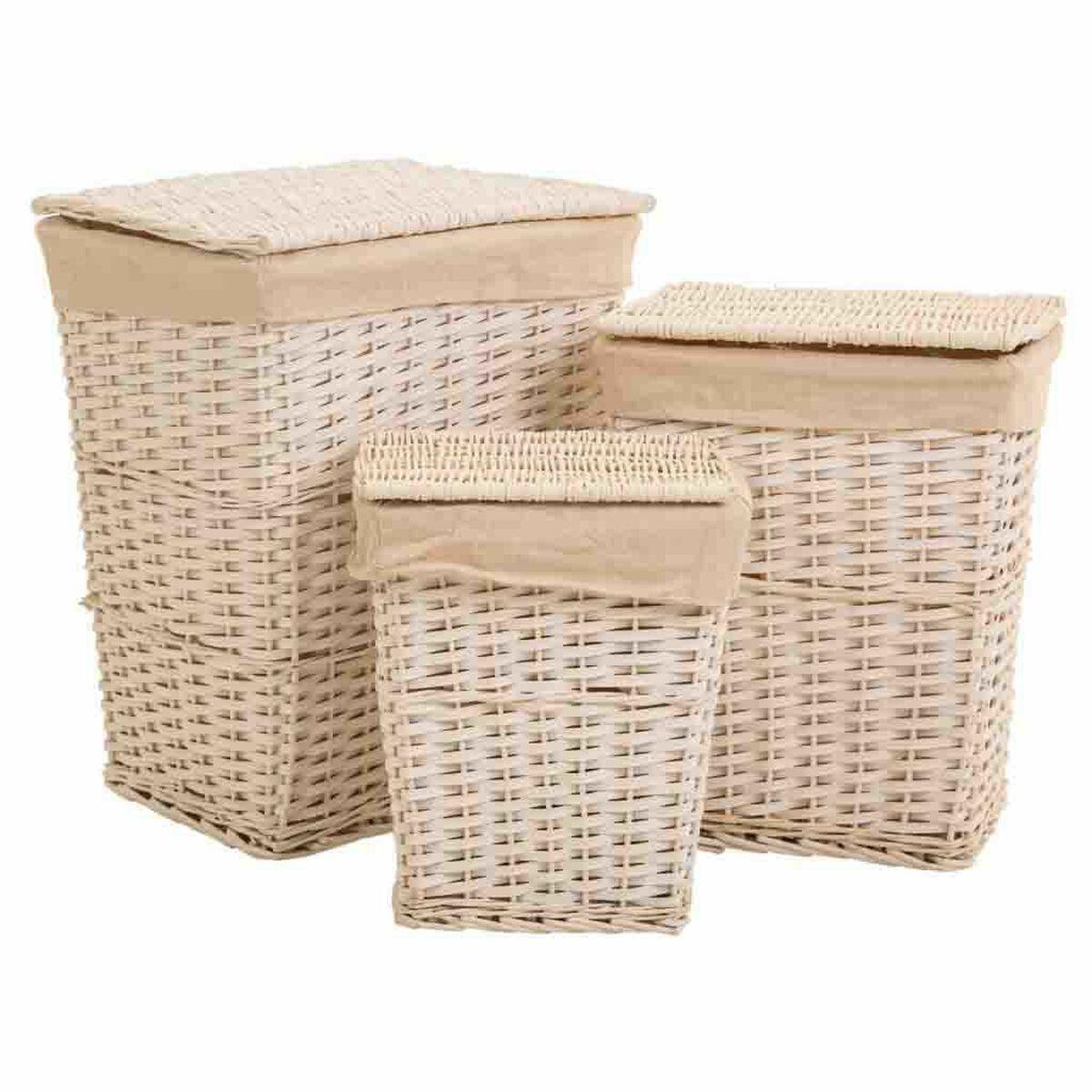 Cesto para la Ropa Sucia Alexandra House Living Blanco Mimbre Madera de sauce 36 x 54 x 45 cm 37 x 28 x 46 cm 30 x 22 x 38 cm 3