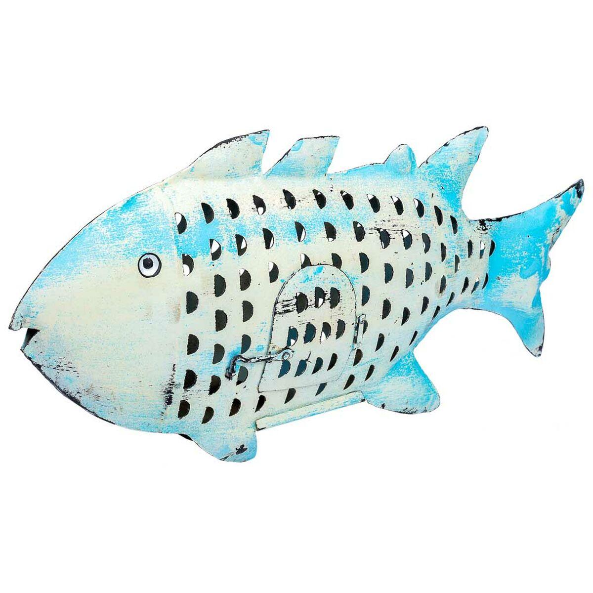 Portavelas Alexandra House Living Azul Madera de mango 10 x 28 x 62 cm Pez