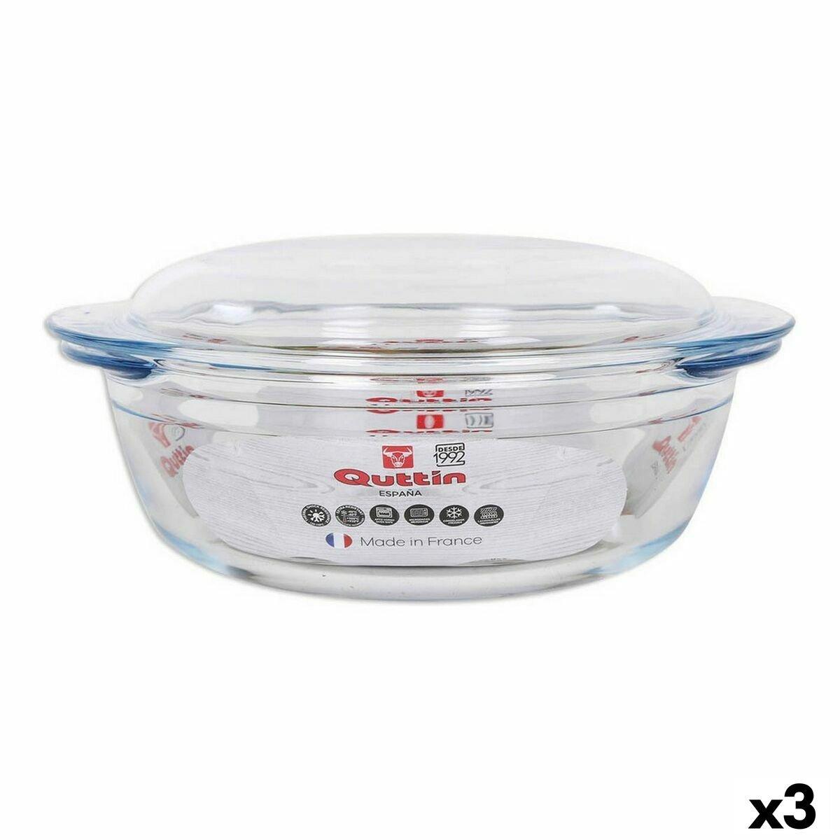 Cacerola Con Tapa Quttin Quttin Vidrio 2,2 + 0,8 L 26,5 x 23 x 11 cm (3 Unidades)
