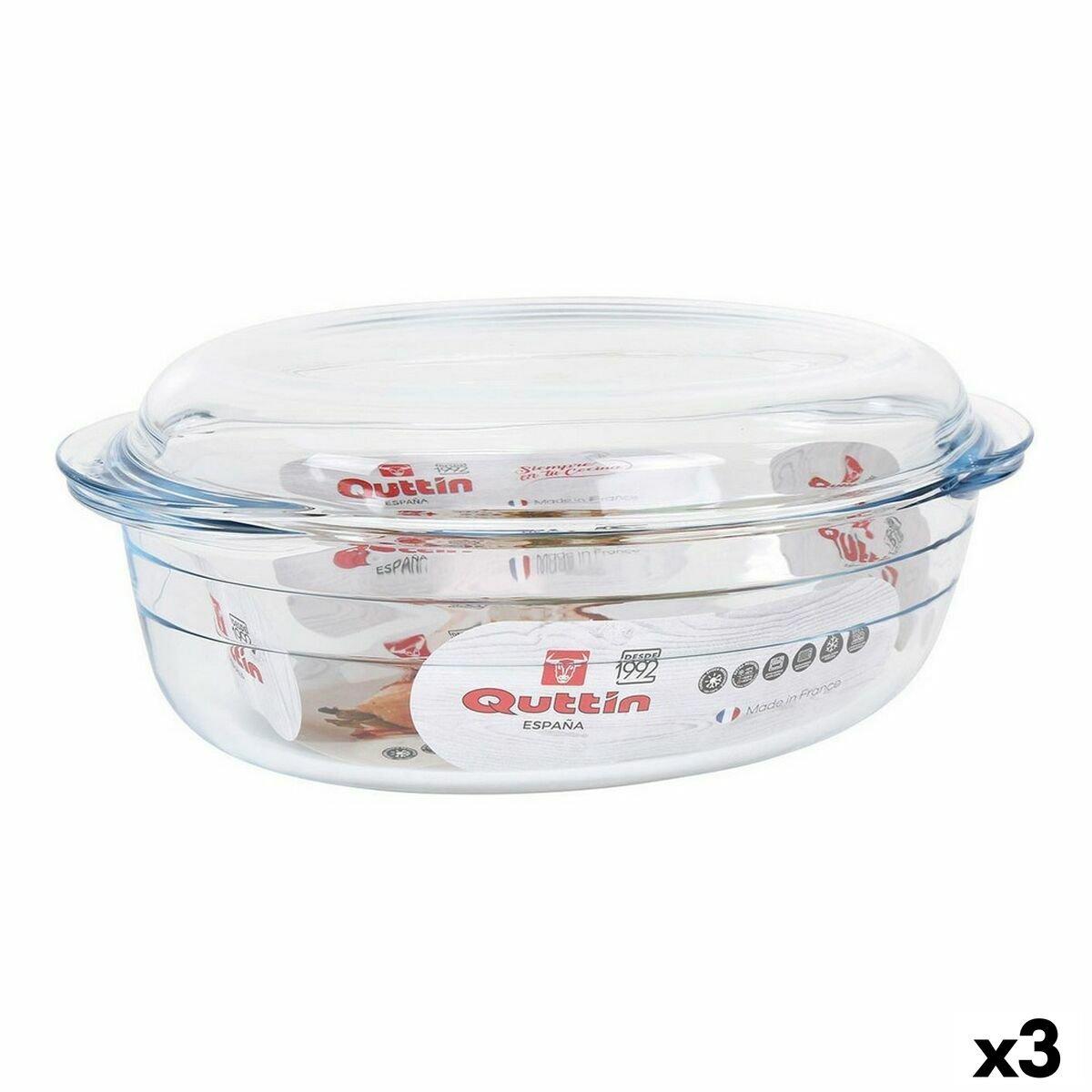 Cacerola Con Tapa Quttin 63095 Vidrio 33 x 20 x 13 cm (3 Unidades)