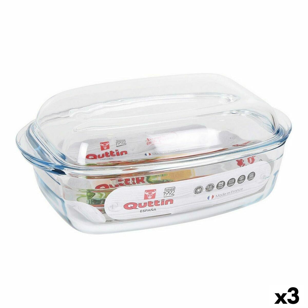 Cacerola Con Tapa Quttin 63096 Vidrio 32,8 x 19,7 x 13 cm (3 Unidades)