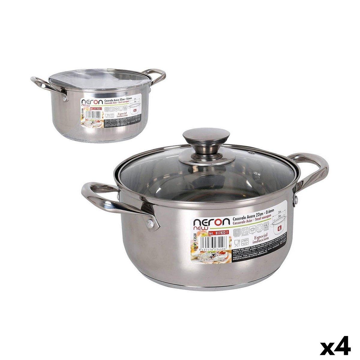 Cacerola Con Tapa Quttin New neron Ø 22 cm 4 L 30 x 22 x 12 cm Acero (4 Unidades)