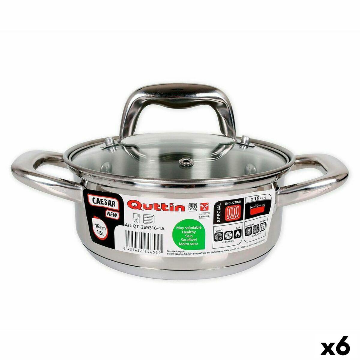 Cacerola Quttin 139494 Ø 16 x 7 cm Con Tapa Acero (6 Unidades)