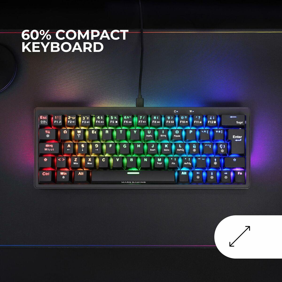 Teclado Gaming Mars Gaming MKMINIPROYES Negro Qwerty US