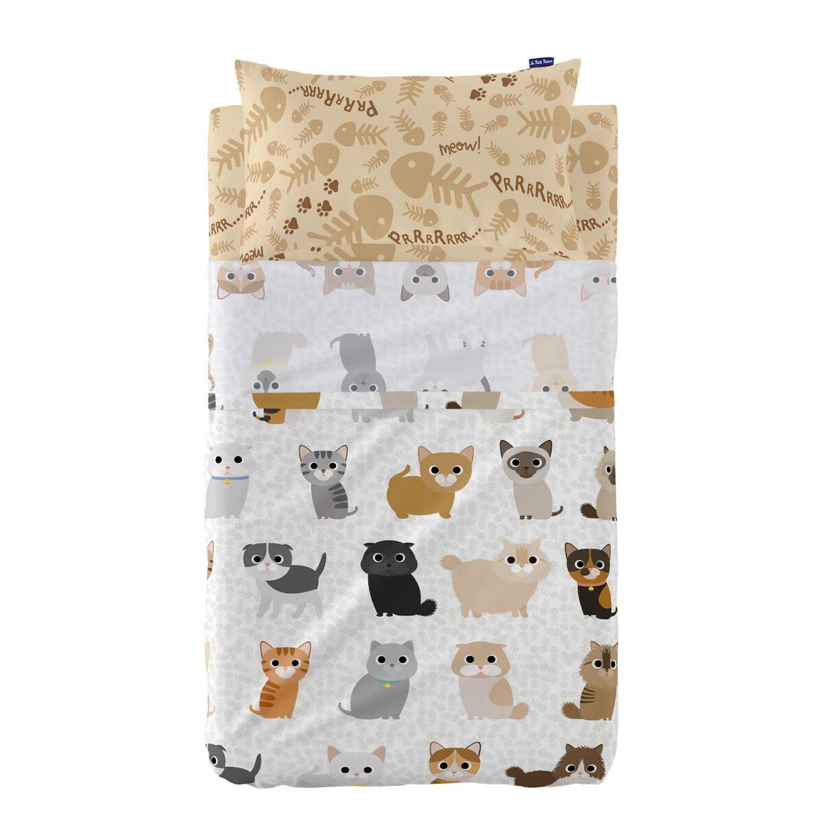 Juego de Sábanas para Cuna HappyFriday Mr Fox Cats Multicolor Cuna de Bebé