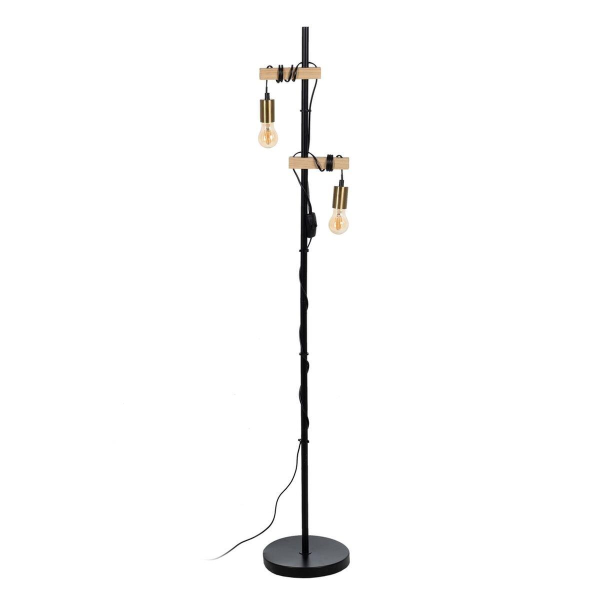 Lámpara de Pie Negro Beige Madera Hierro 26 x 26 x 149 cm