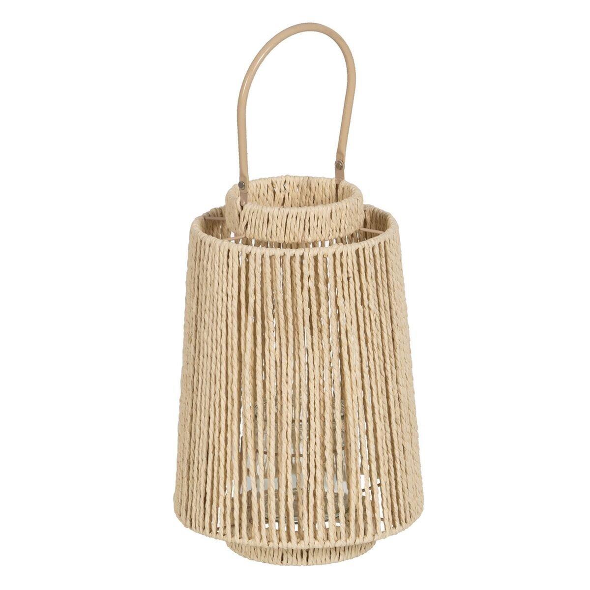 Farol Portavelas Farol Crema Natural Metal Papel Cristal 23,5 x 23,5 x 35 cm