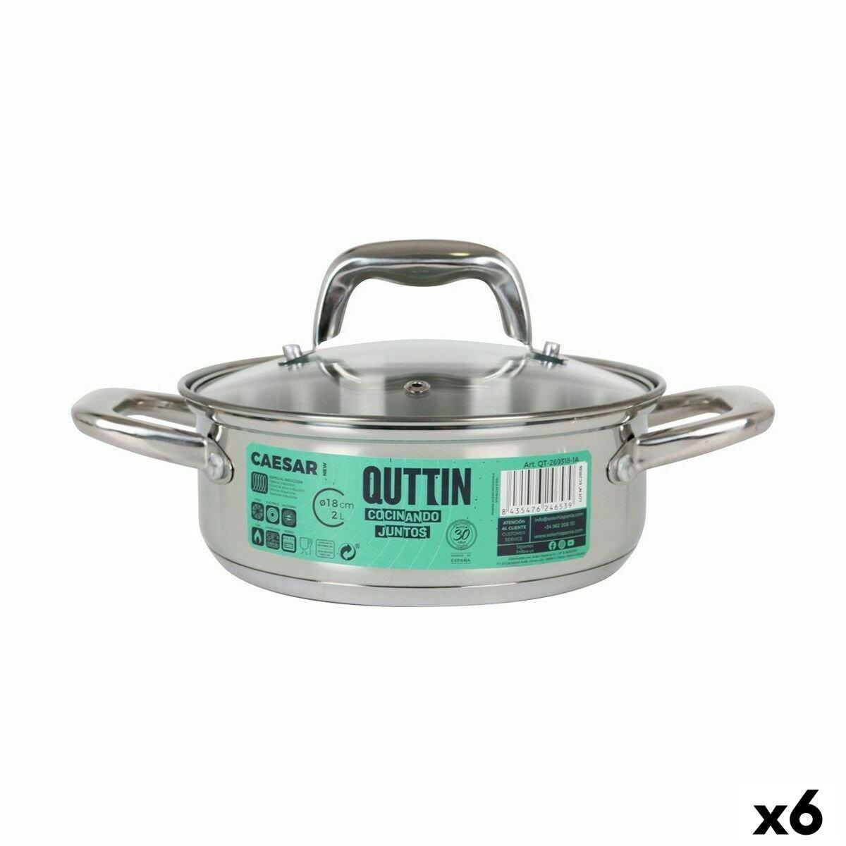 Cacerola con Tapa de Cristal Quttin Caesar ø 18 x 7 cm Acero (6 Unidades)