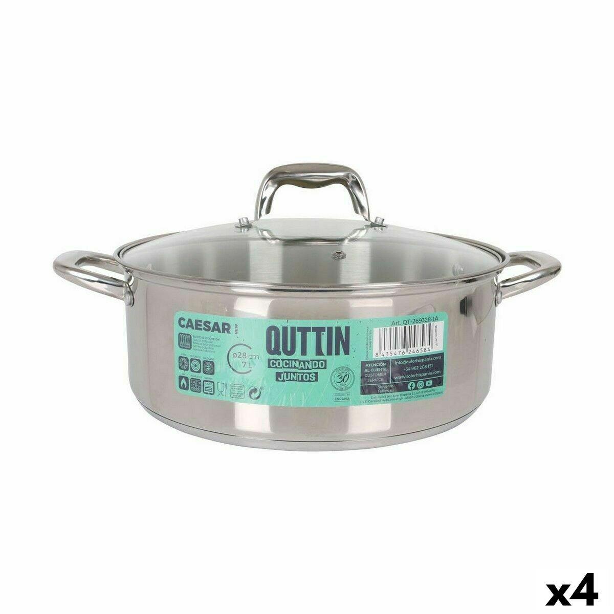 Cacerola con Tapa de Cristal Quttin Caesar Ø 28 x 11 cm Acero (4 Unidades)