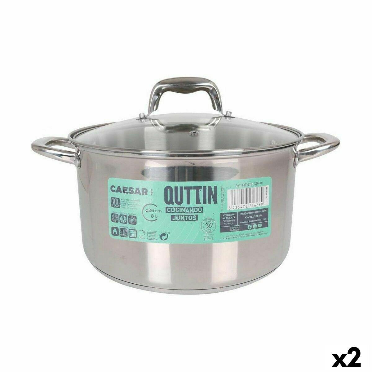 Olla con Tapa de Cristal Quttin Caesar Acero ø 26 x 15,5 cm (2 Unidades)