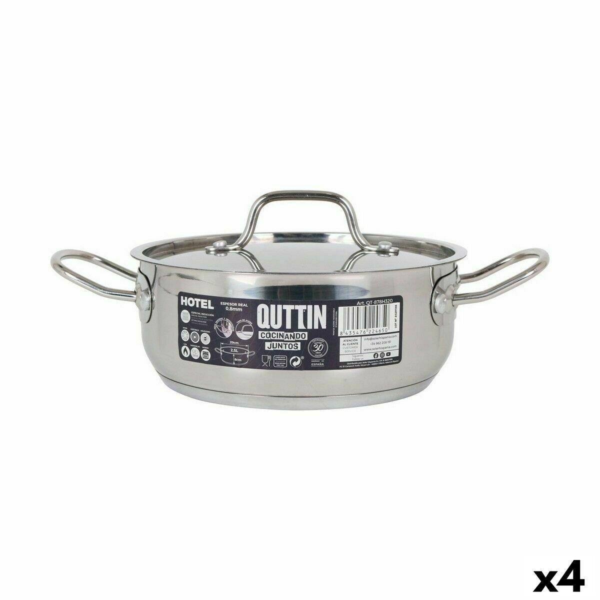 Cacerola Con Tapa Quttin Hotel ø 20 x 8 cm Acero (4 Unidades)