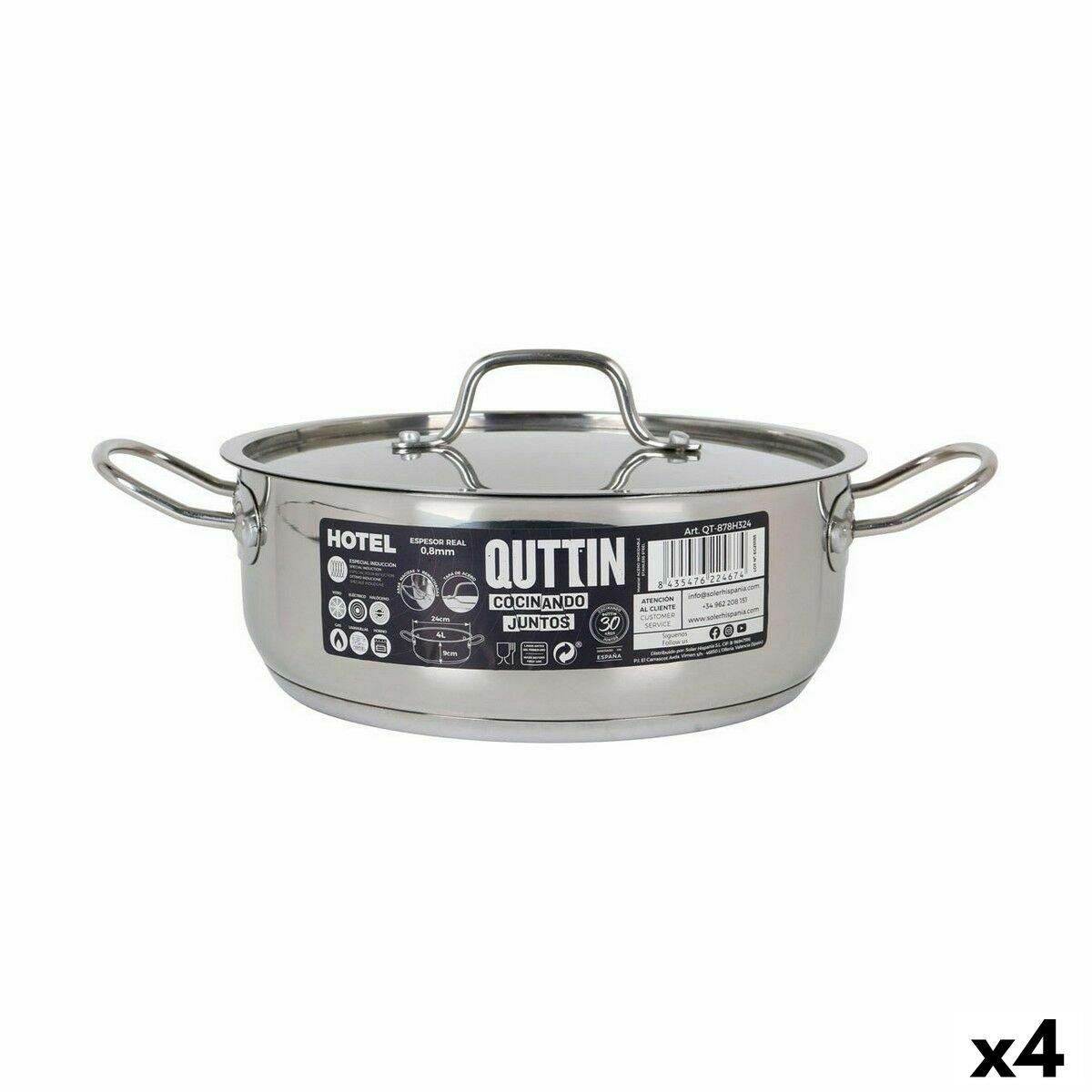 Cacerola Con Tapa Quttin Hotel ø 24 x 9 cm Acero (4 Unidades)