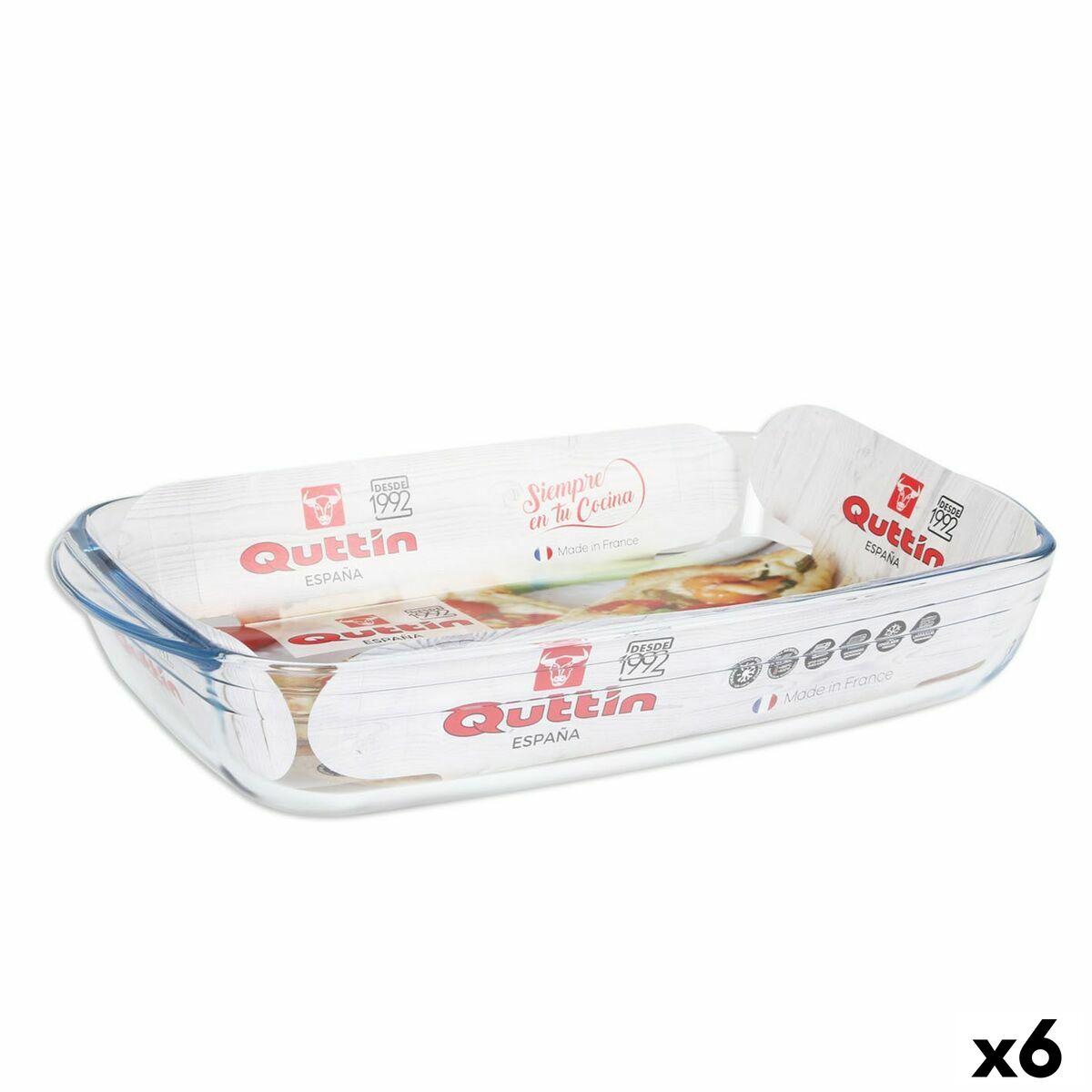 Fuente para Horno Quttin Transparente Vidrio Rectangular 4,2 L 38,8 x 23,9 x 6,6 cm (6 Unidades)