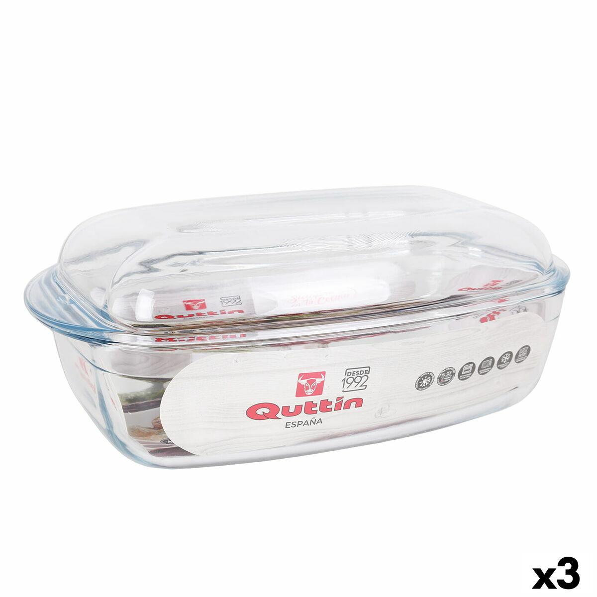 Cacerola Con Tapa Quttin Transparente Vidrio 6,7 l 37 x 22 x 14,1 cm (3 Unidades)