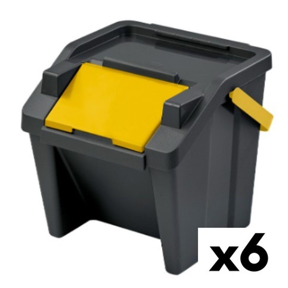 Cubo de Basura para Reciclaje Tontarelli Moda Amarillo Apilable 28 L (6 Unidades)