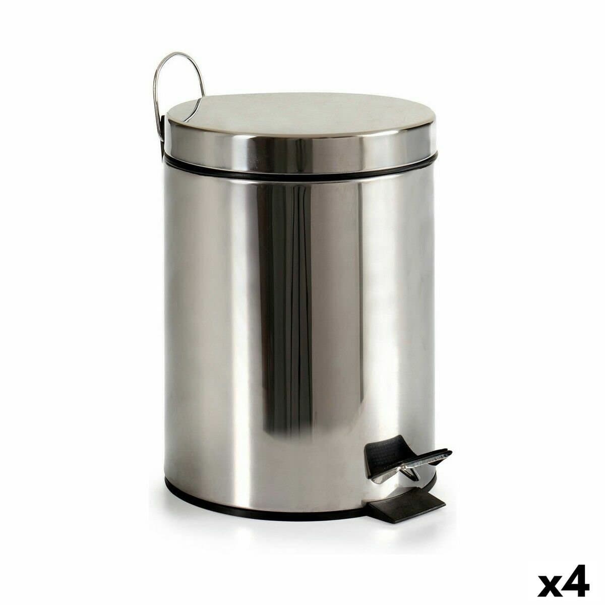 Papelera con Pedal Berilo Plateado Acero Inoxidable Plástico 5 L (4 Unidades)