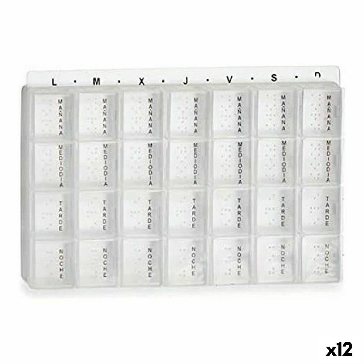 Pastillero Semanal Berilo Transparente Plástico 11 x 2,5 x 17 cm 17 x 2,5 x 11 cm (12 Unidades)