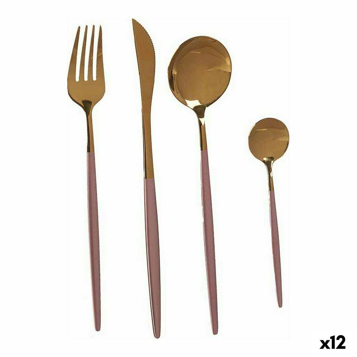 Set de Cubiertos Kinvara Rosa Dorado Acero Inoxidable 16 x 5 x 24,5 cm (12 Unidades)