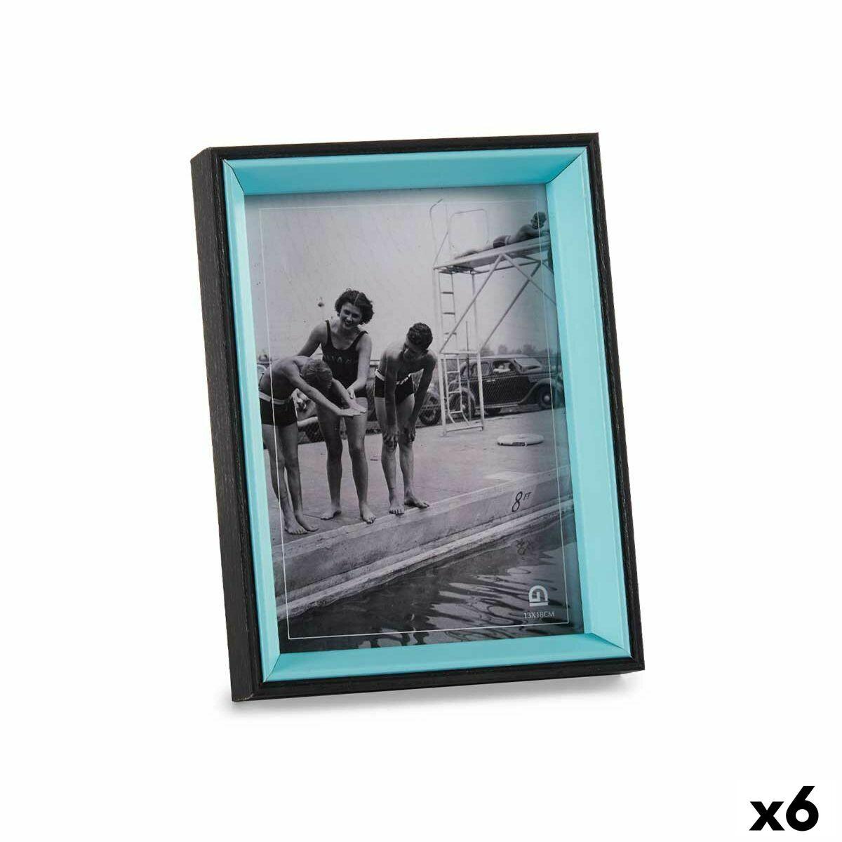 Marco de Fotos Gift Decor Azul Negro Cristal Madera MDF (6 Unidades)