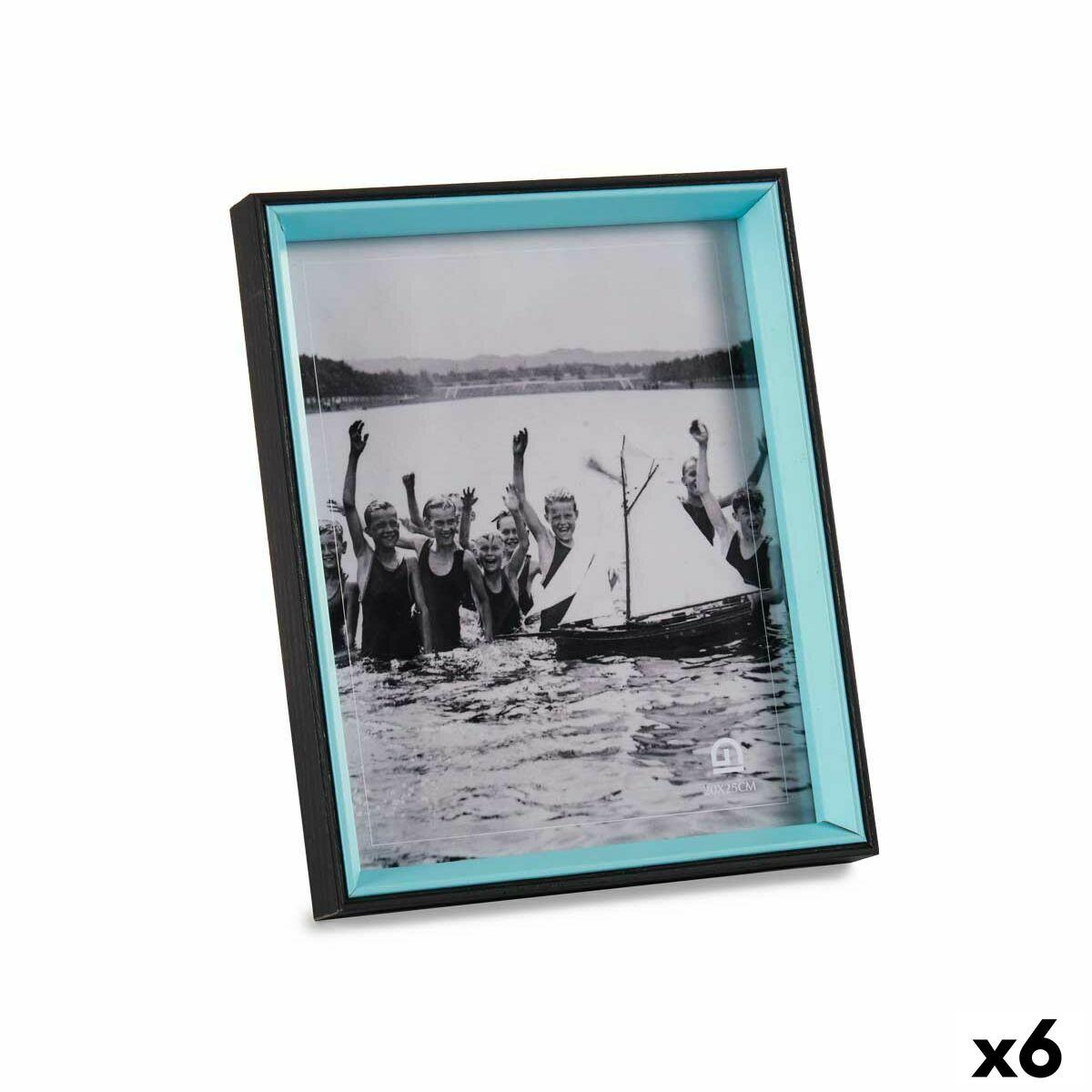 Marco de Fotos Gift Decor Azul Negro Cristal Madera MDF (6 Unidades)