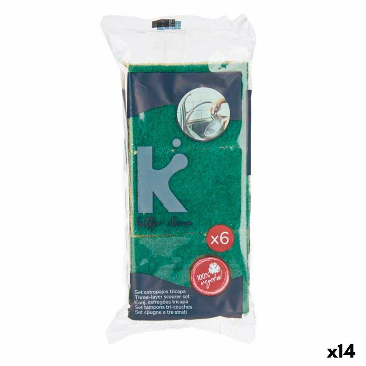 Set de Estropajos Amarillo Verde Celulosa Fibra abrasiva 9 x 5,5 x 2,5 cm 19,5 x 9 x 4 cm (14 Unidades)