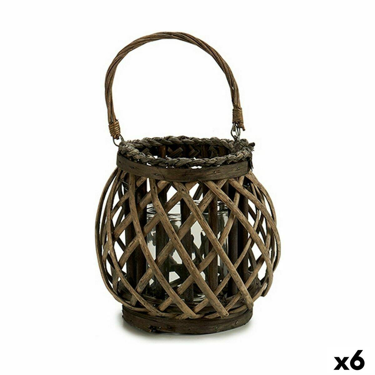 Portavelas Gift Decor Marrón Gris Mimbre Vidrio 29,5 x 24 x 22 cm (6 Unidades)