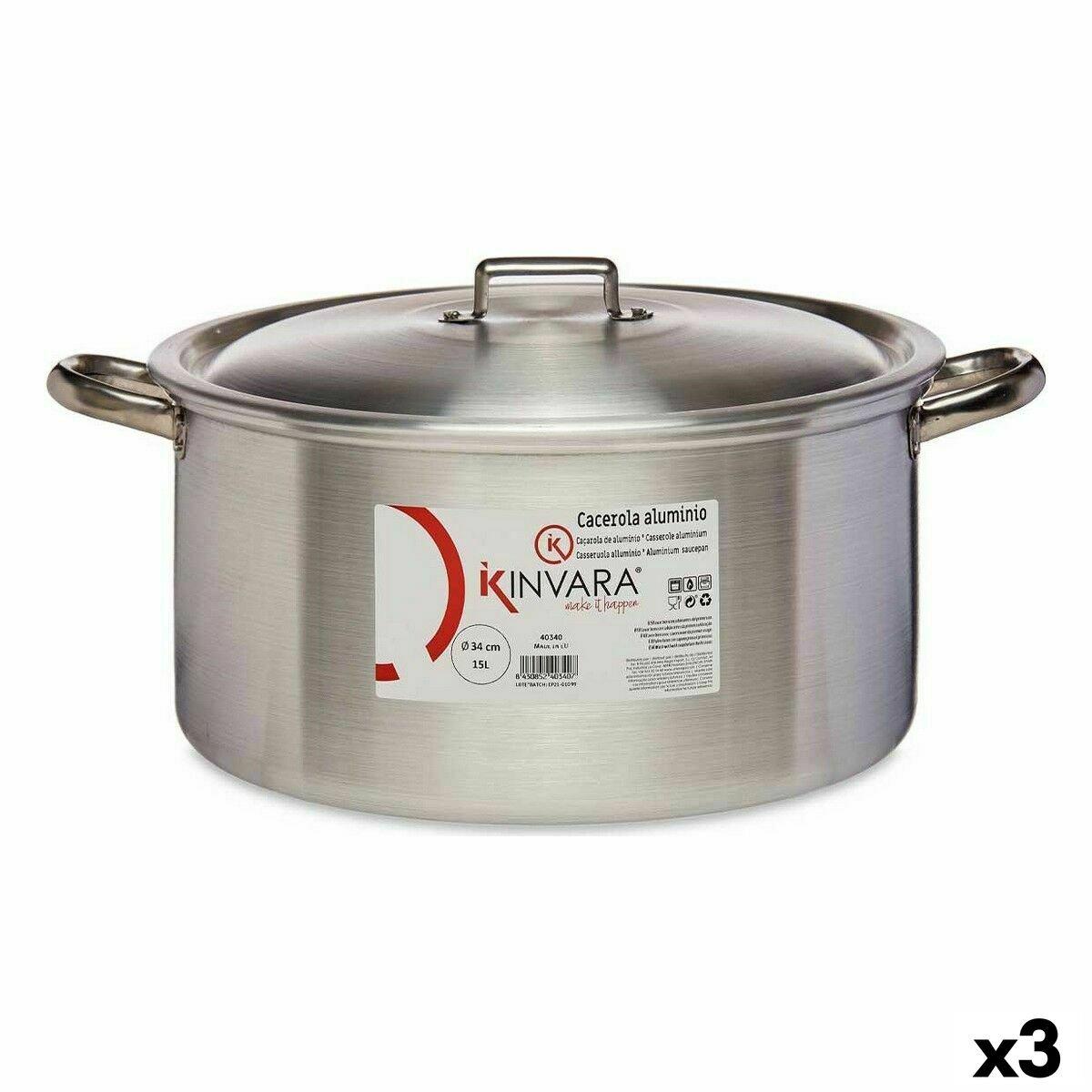Cacerola Con Tapa Kinvara Plateado 15 L 46 x 21 x 37 cm (3 Unidades)