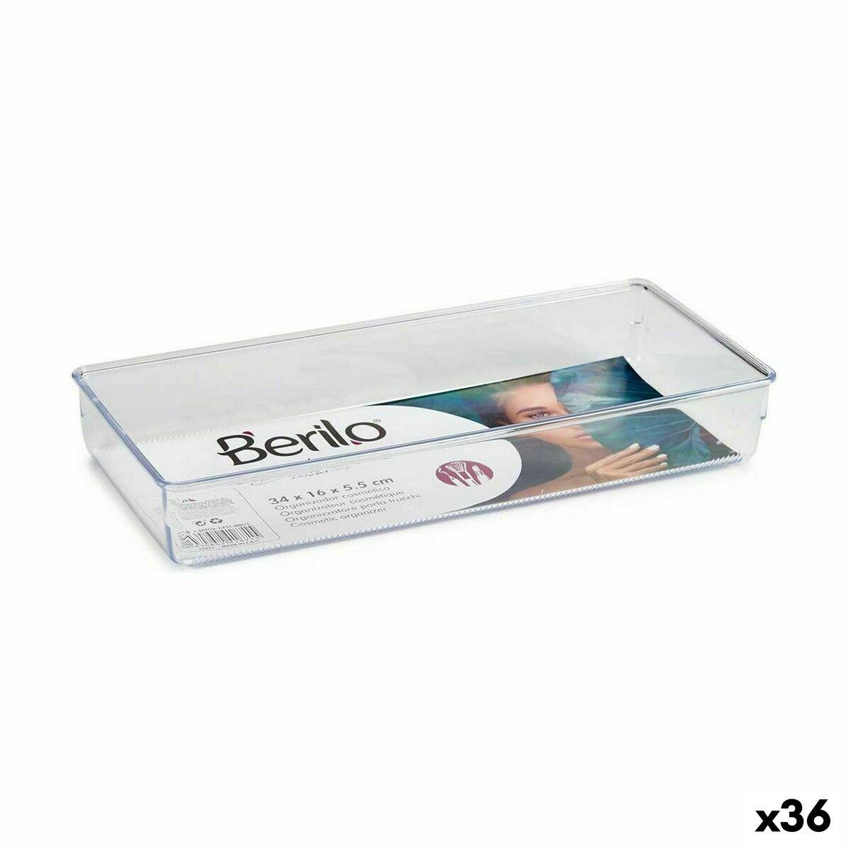 Organizador Multiusos Berilo Transparente Plástico 15,5 x 5,5 x 34,5 cm 34,5 x 5,5 x 15,5 cm Multiusos (36 Unidades)