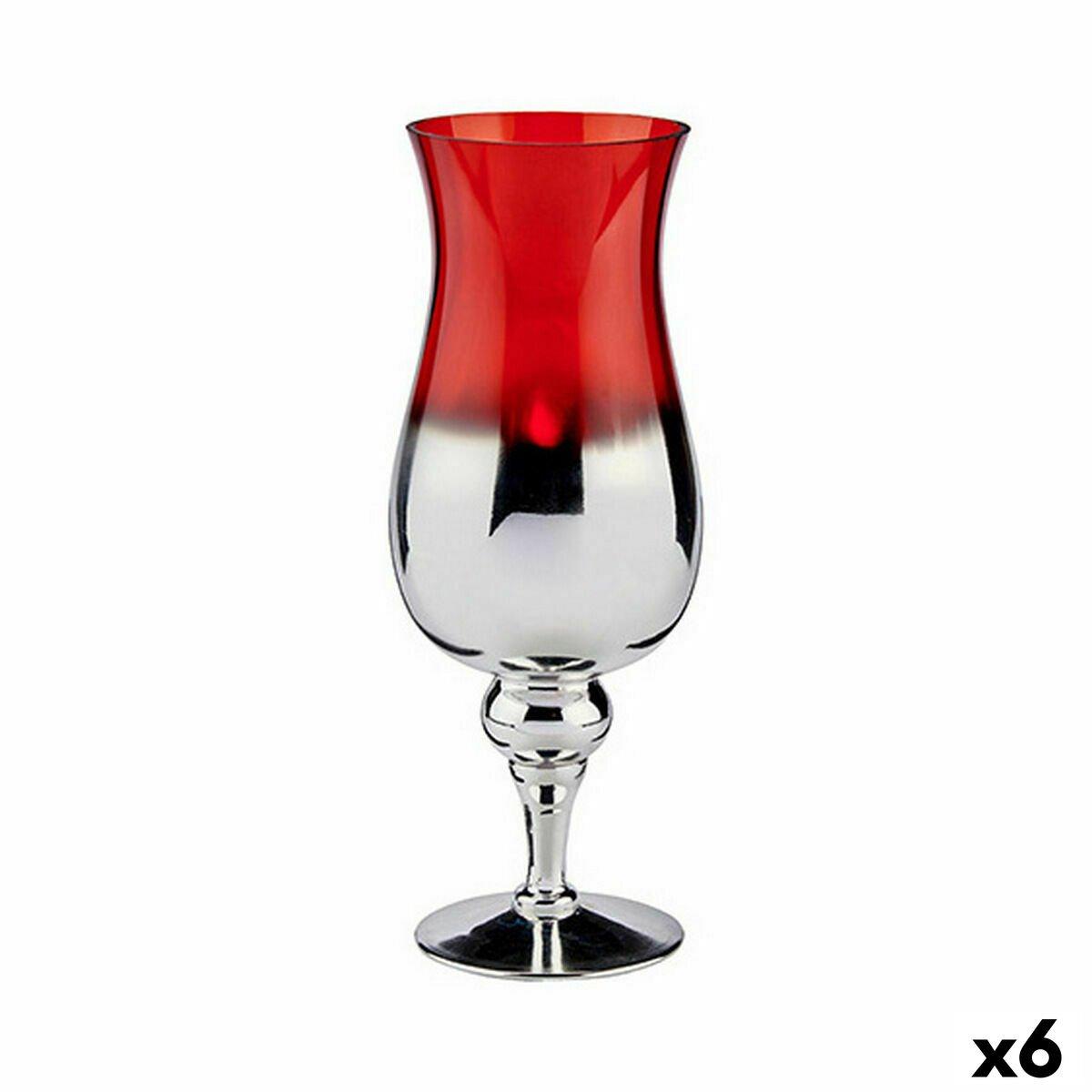 Portavelas Gift Decor Rojo Plateado Cristal 13 x 35 x 13 cm (6 Unidades)