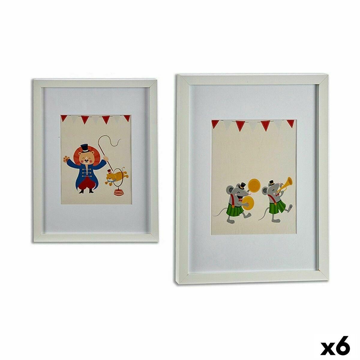 Cuadro Gift Decor Blanco Multicolor Madera Circo 33 x 3 x 43 cm 32 x 42 x 3 cm (6 Unidades)