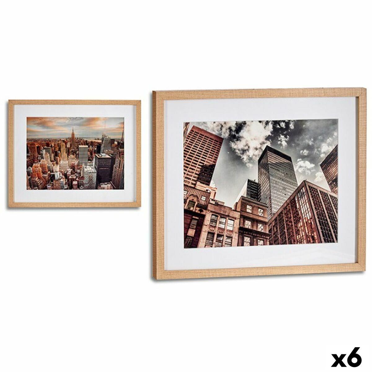 Cuadro Gift Decor Marrón Madera Vidrio Edificio 43 x 3 x 53 cm (6 Unidades)