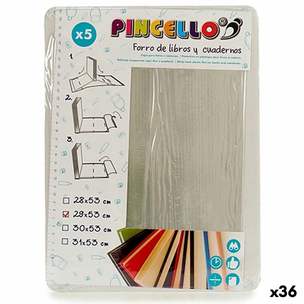 Forro Adhesivo para Libros Pincello Translúcido Plástico 29 x 0,4 x 53 cm (36 Unidades)