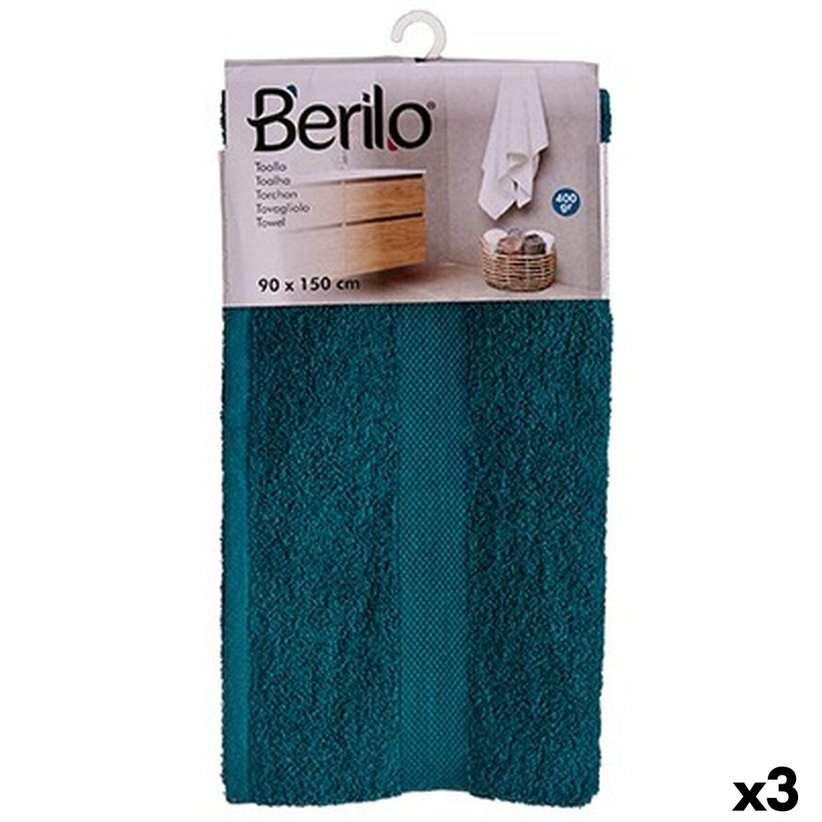 Toalla de baño Berilo Azul 80 % algodón 20 % Poliéster 90 x 150 cm 90 x 0,2 x 140 cm 45 x 5 x 24,5 cm 23 x 45 x 5 cm (3 Unidades