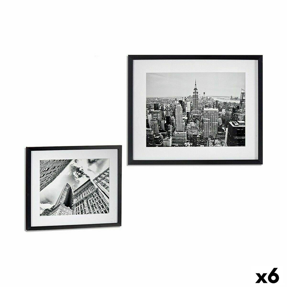 Cuadro Gift Decor Negro Madera Vidrio Edificio 43 x 3 x 53 cm (6 Unidades)
