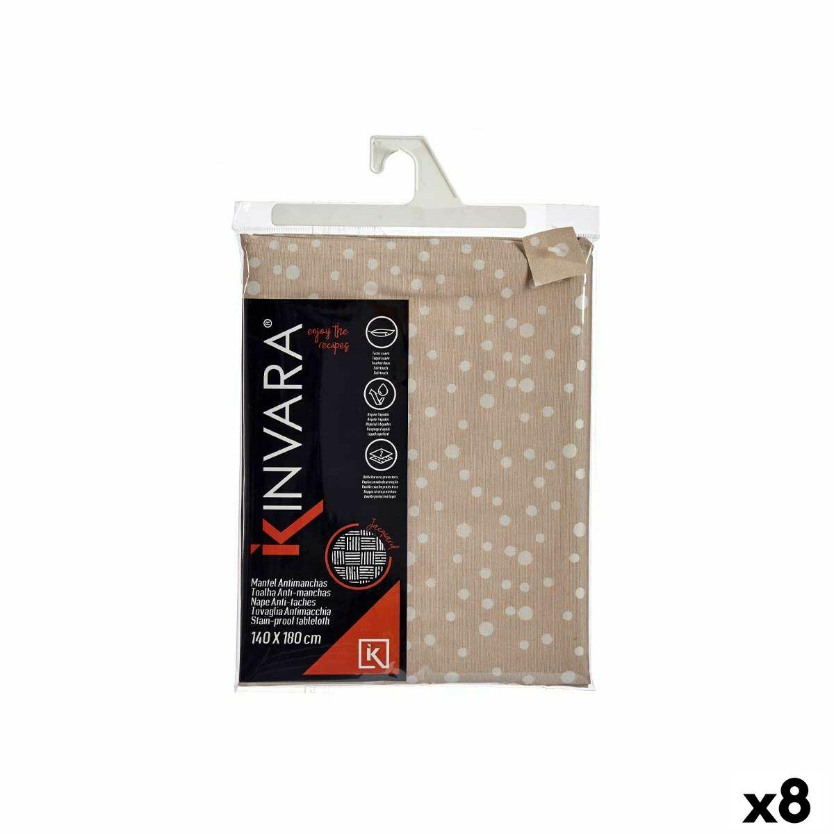 Mantel antimanchas Kinvara Blanco Beige Jacquard Antimanchas Lunares 140 x 180 cm (8 Unidades)