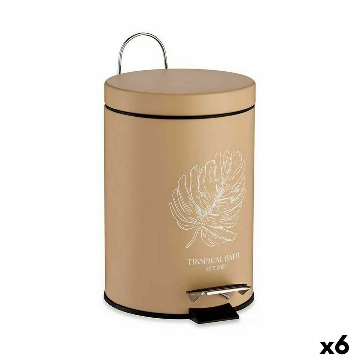 Papelera con Pedal Berilo Tropical Bath Blanco Beige Acero Plástico 3 L (6 Unidades)