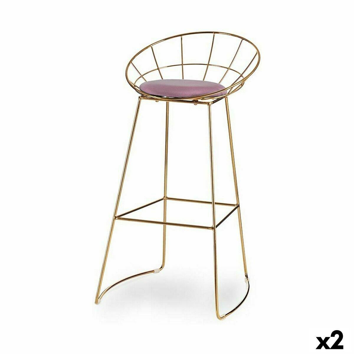 Taburete Gift Decor Rosa Dorado Poliéster Hierro 51 x 94 x 52 cm (2 Unidades)