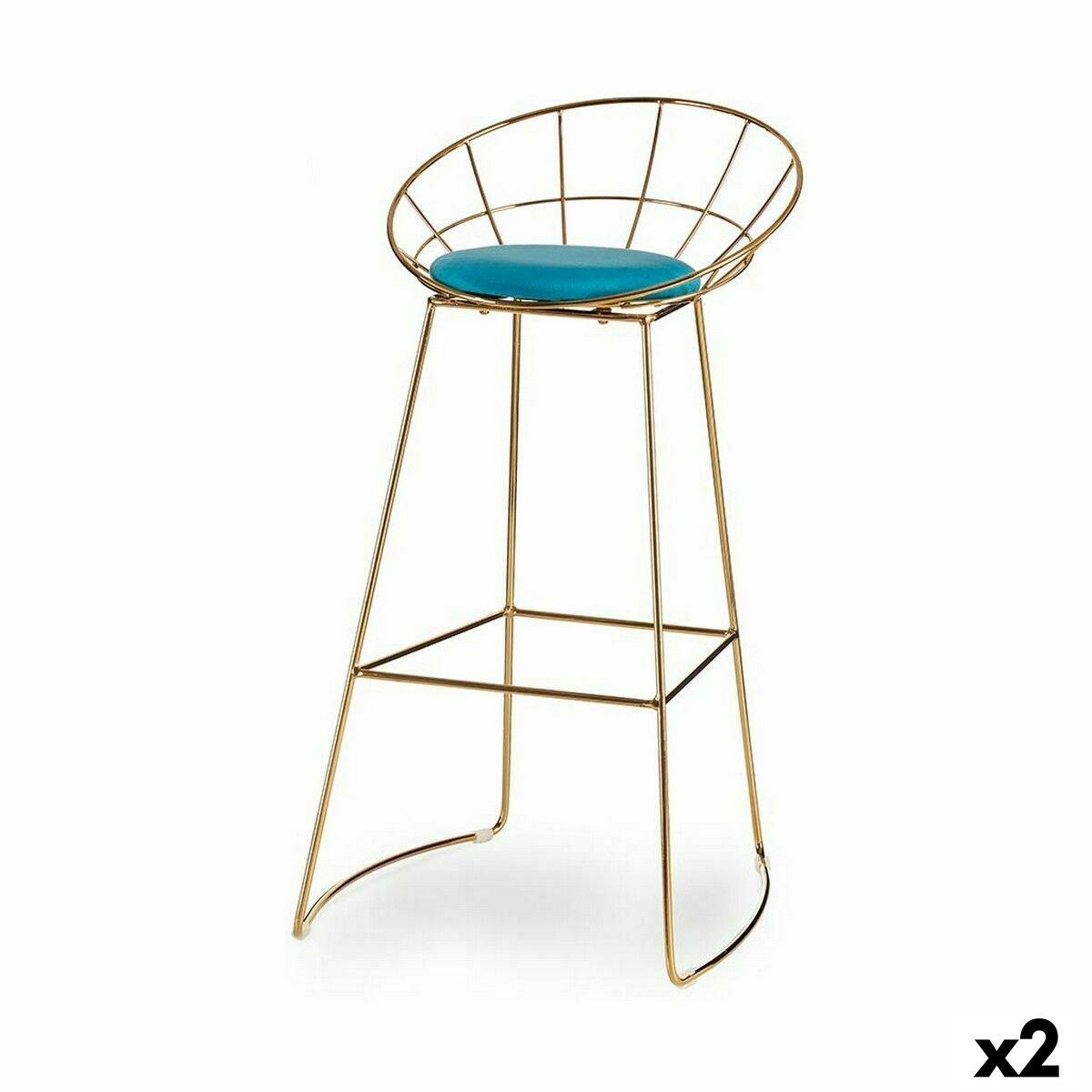 Taburete Gift Decor Azul Dorado Poliéster Hierro 51 x 94 x 52 cm (2 Unidades)
