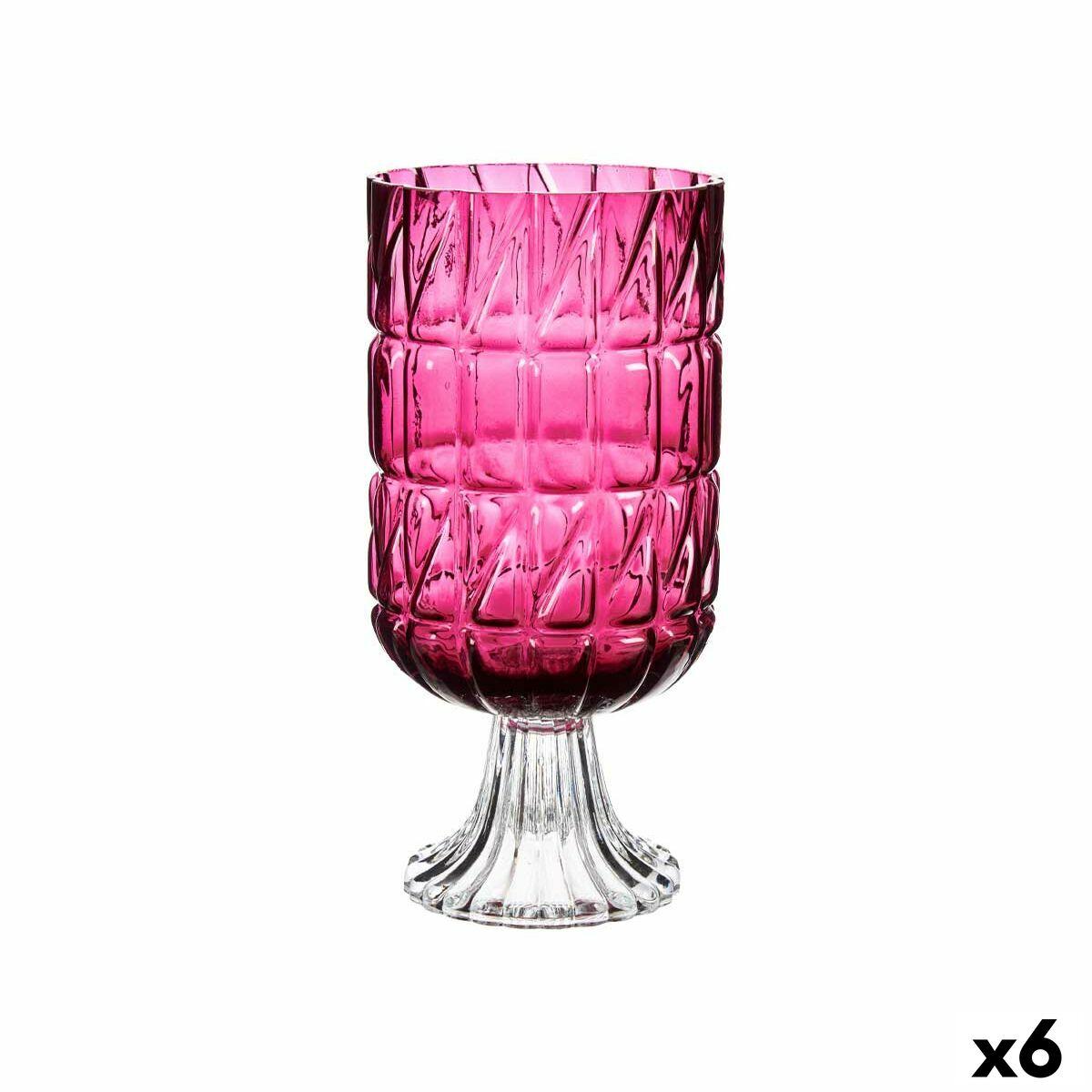 Jarrón Gift Decor Rosa Rosa oscuro Cristal Tallado 13 x 26,5 x 13 cm (6 Unidades)