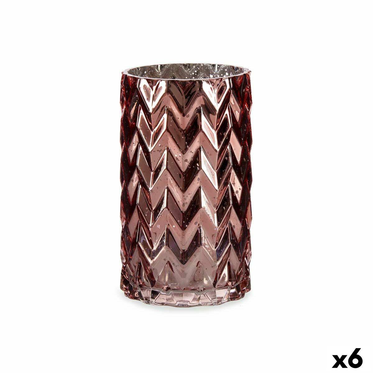 Jarrón Gift Decor Rosa Cristal Espiga Tallado 11,3 x 19,5 x 11,3 cm (6 Unidades)