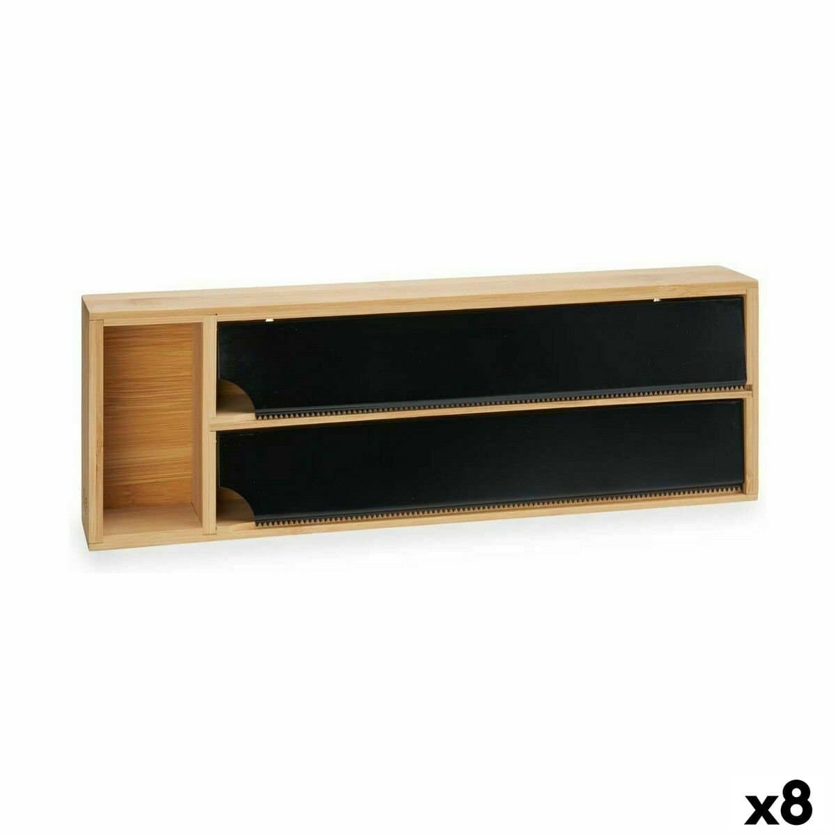 Dispensador de papel Kinvara Negro Natural Bambú Acero Inoxidable 40 x 7 x 13 cm Doble (8 Unidades)