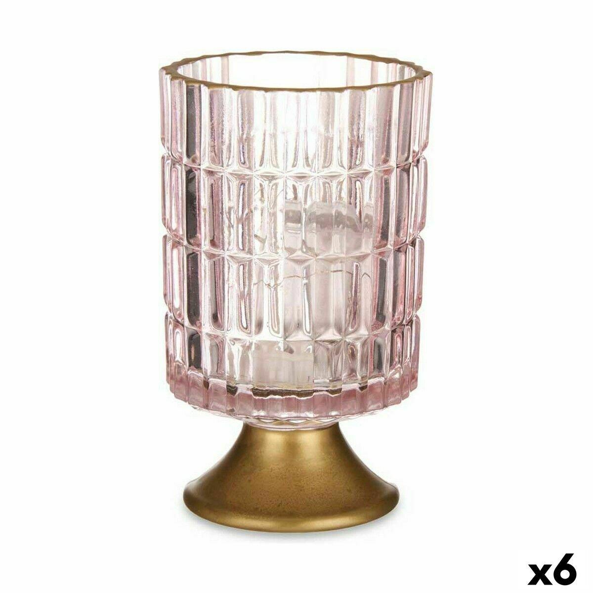 Farol LED Gift Decor Rosa Dorado Vidrio 10,7 x 18 x 10,7 cm (6 Unidades)