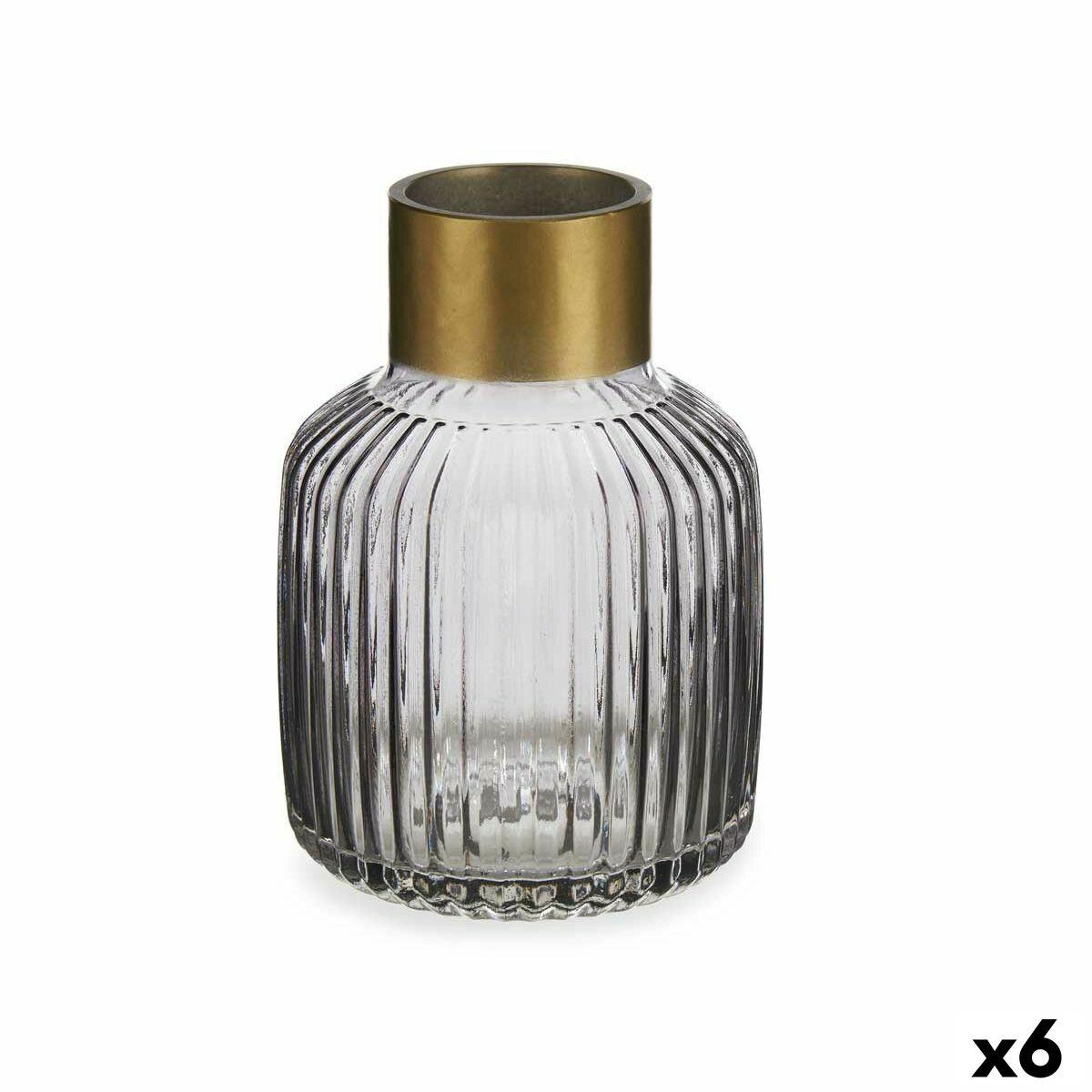 Jarrón Gift Decor Gris Dorado Vidrio Rayas 14,5 x 22 x 14,5 cm (6 Unidades)